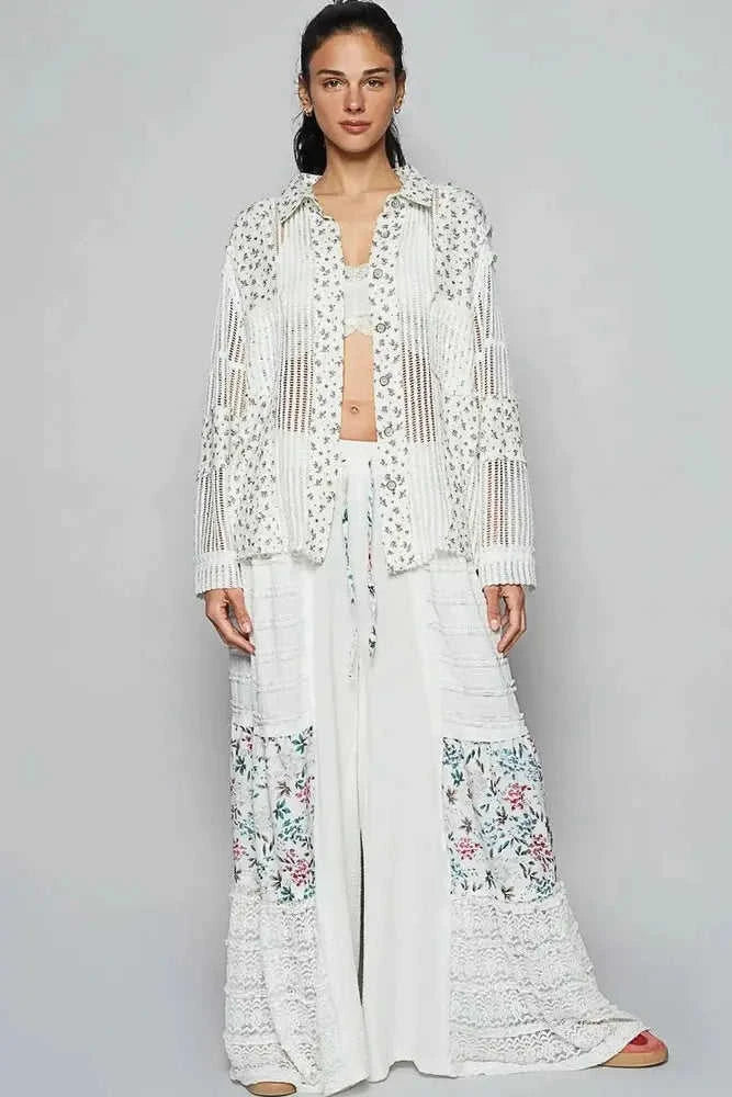 Floral Crochet Patchwork Long Sleeve Shirt Eco My Home Shirt Salty Season LLC ecomyhome.store United States