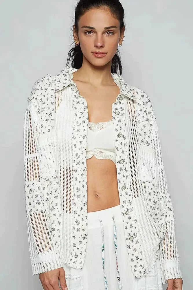 Floral Crochet Patchwork Long Sleeve Shirt Eco My Home Shirt Salty Season LLC ecomyhome.store United States