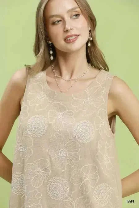 Floral Embroidered Sleeveless Linen Top Eco My Home top Salty Season LLC ecomyhome.store United States