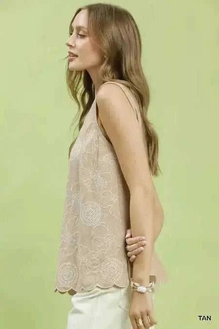 Floral Embroidered Sleeveless Linen Top Eco My Home top Salty Season LLC ecomyhome.store United States