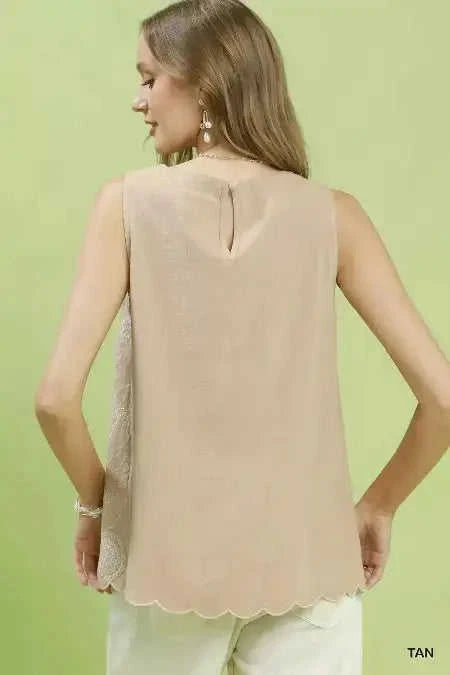 Floral Embroidered Sleeveless Linen Top Eco My Home top Salty Season LLC ecomyhome.store United States