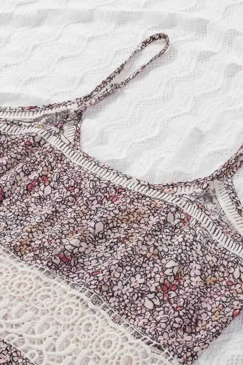 Floral Print Cami Top with Crochet Trim and Spaghetti Straps Eco My Home Shirt Salty Season LLC ecomyhome.store United States