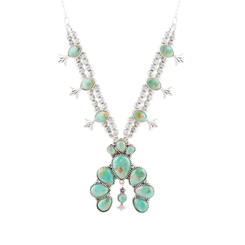Squash Blossom Statement Blue Turquoise and Sterling Silver Necklace
