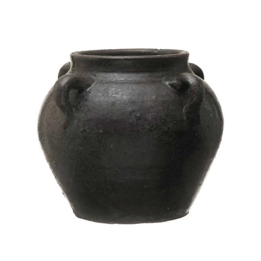 Found Black Clay Jar with Handles Eco My Home Decorative Vases White Cliff Studio ecomyhome.store United States