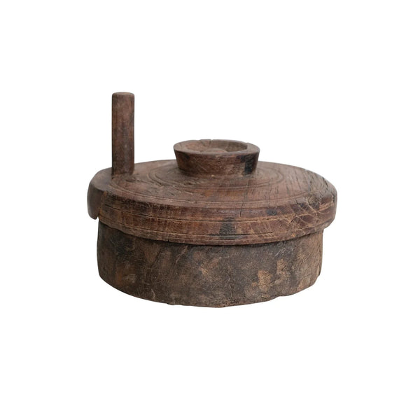 Found Reclaimed Wood Spice Grinder with Lid – Decorative Accent