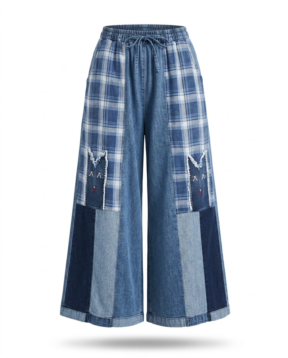 Unique Patchwork Wide Leg Trousers