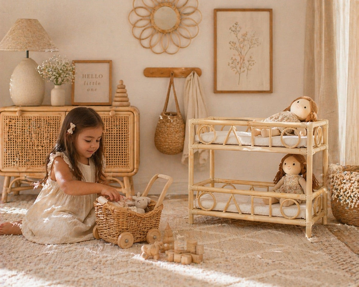 The Solstice Heirloom Rattan Doll Bunk Bed