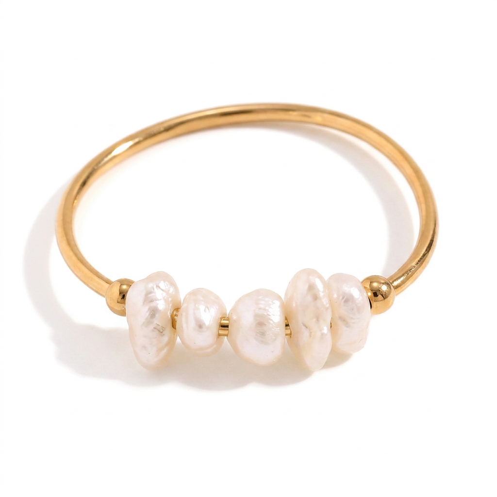 Elegant Gold Pearl Stacking Ring