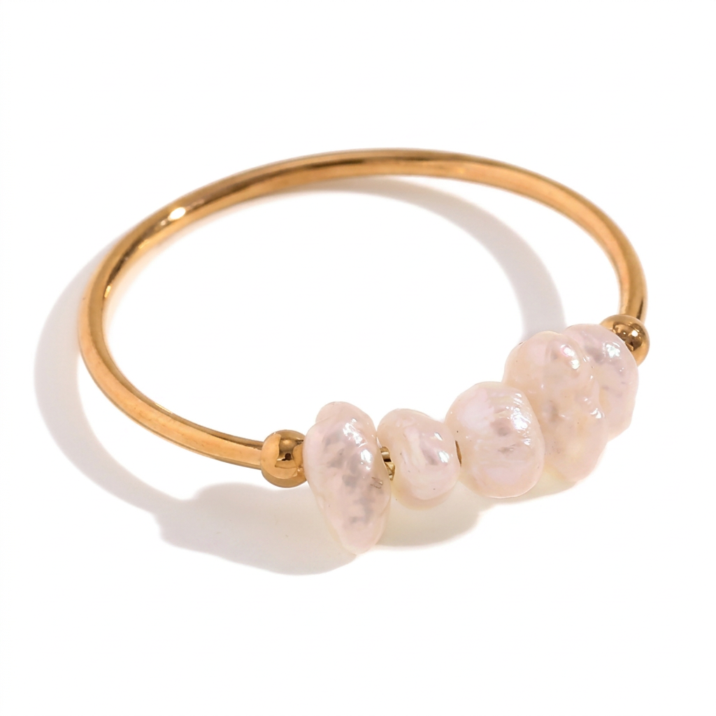 Elegant Gold Pearl Stacking Ring