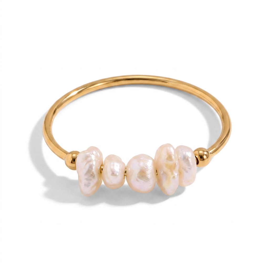 Elegant Gold Pearl Stacking Ring