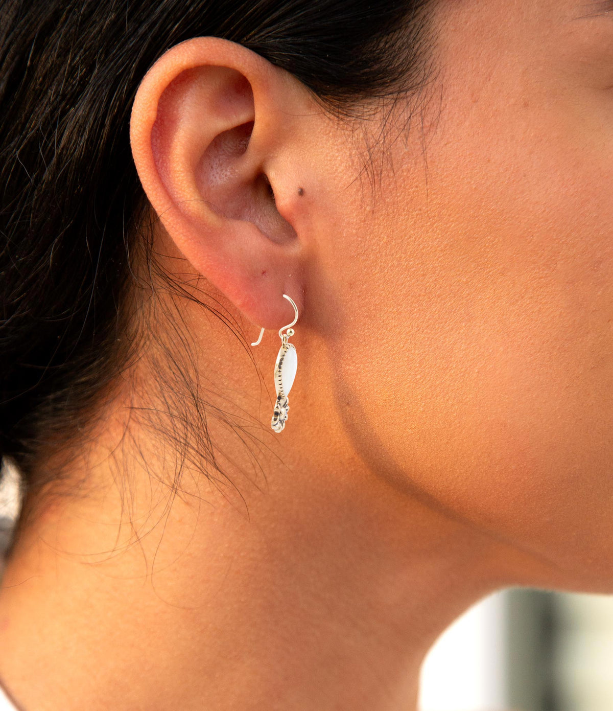 Golden Flower and White Mother of Pearl Drop Earrings