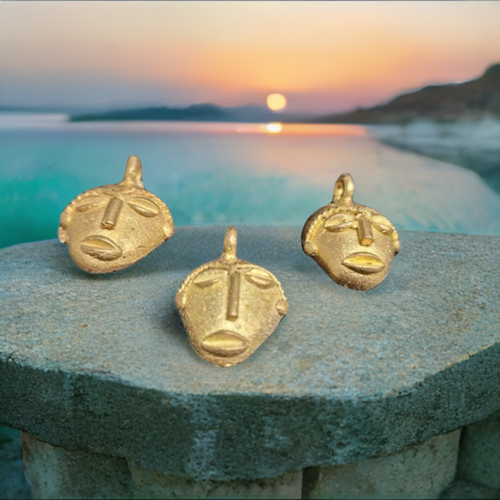 3 African brass pendant, small tribal mask pendant, Ghana Ashanti brass pendants