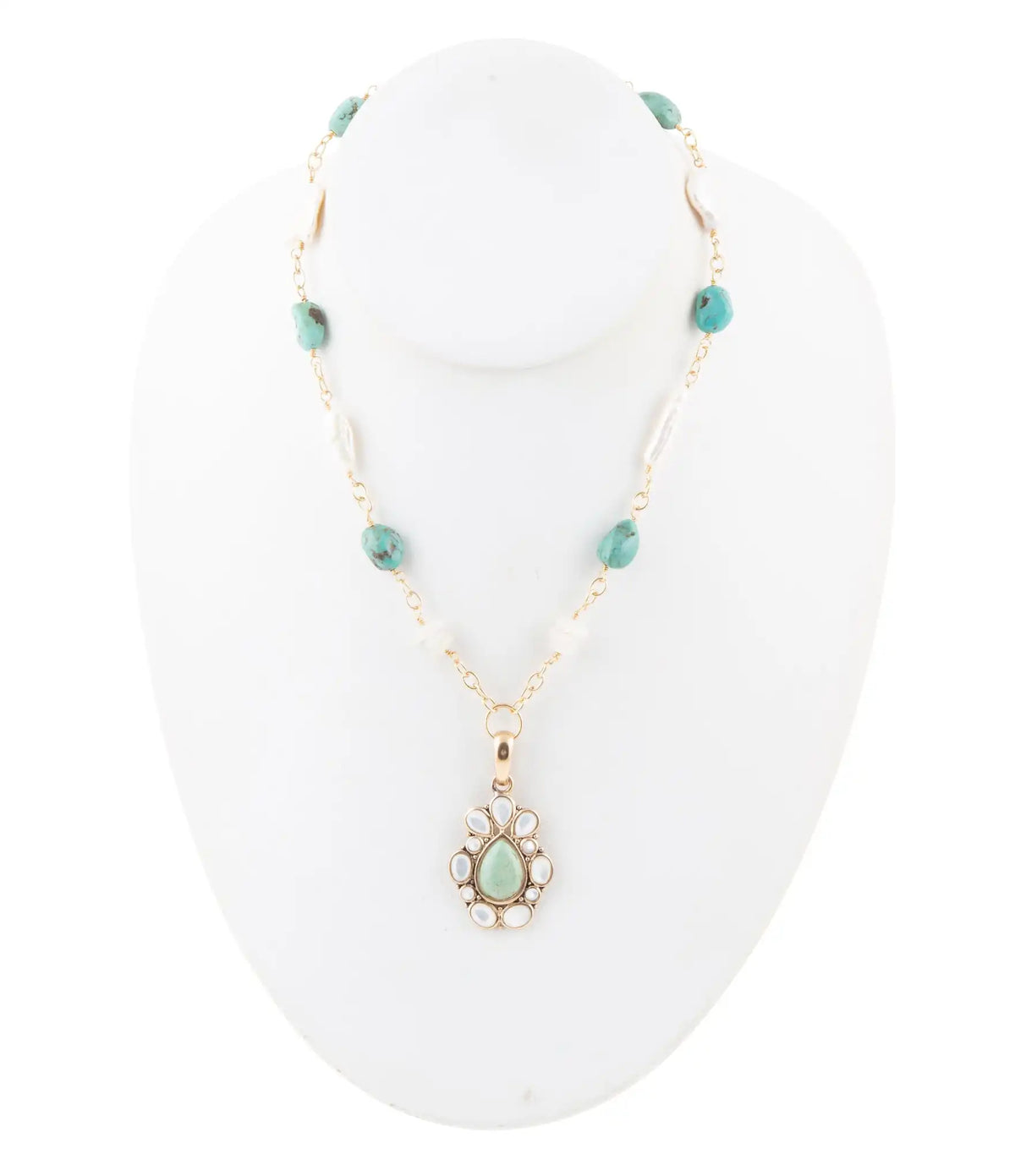 Green Turquoise Pearl Drop Necklace