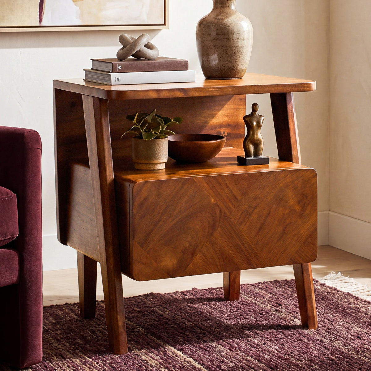 Rum Handcrafted Solid Wood Nightstand