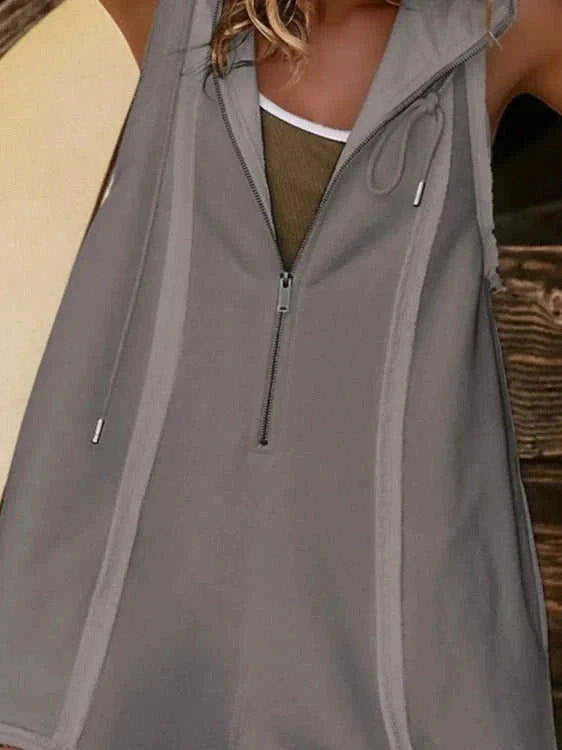 Half Zipped Hooded Sleeveless Romper Eco My Home Romper Salty Season LLC ecomyhome.store United States
