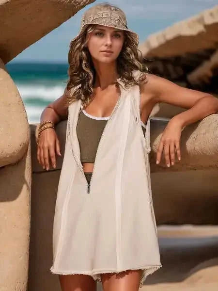 Half Zipped Hooded Sleeveless Romper Eco My Home Romper Salty Season LLC ecomyhome.store United States