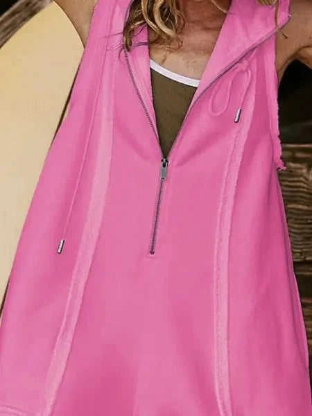 Half Zipped Hooded Sleeveless Romper Eco My Home Romper Salty Season LLC ecomyhome.store United States