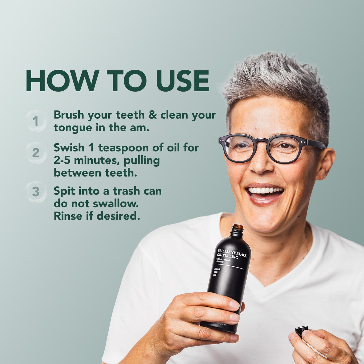 Brilliant Black® Oil Pulling – Charcoal Ayurvedic Rinse for Teeth Whitening & Fresh Breath, 6.75 oz