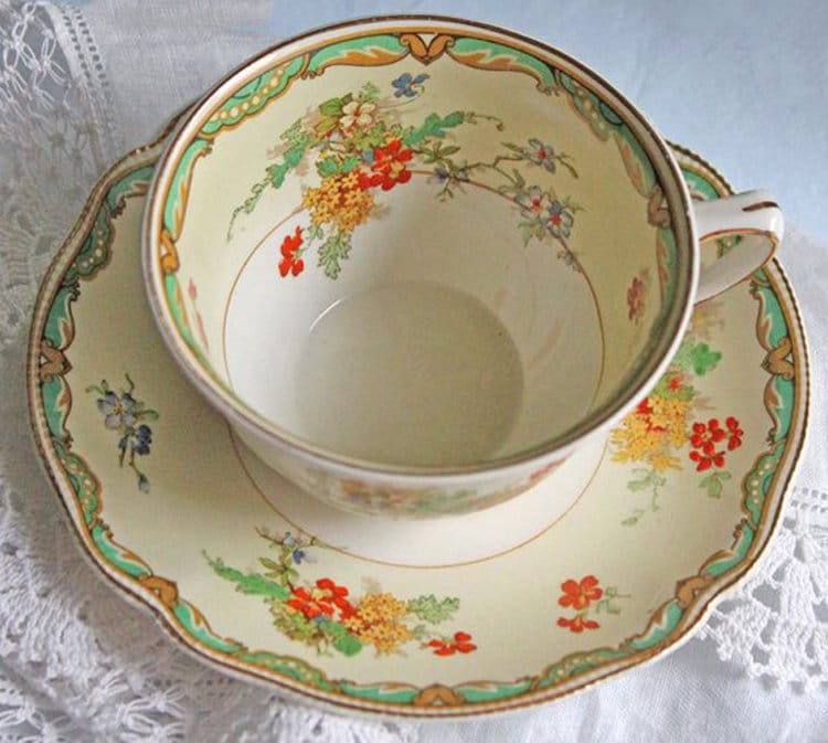 Crown Staffordshire Ellesmere Tea Cup and Saucer. Amazing Set with Repousse Detail ing, Number 14962 .