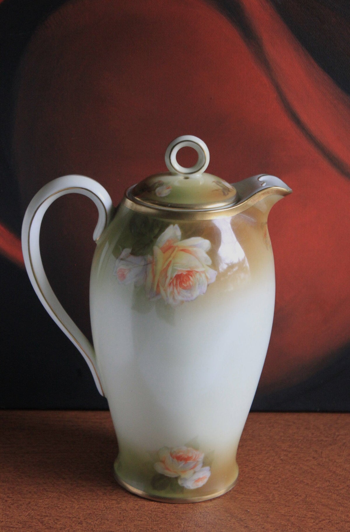 Bavarian Coffee Pot by Schwartzburg with Yellow Roses on Green Background