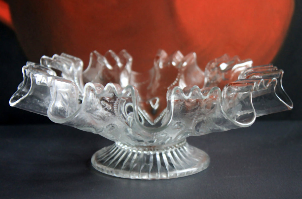 Vintage Depression Glass Bowl, Cabinet Display, Ruffled Edge