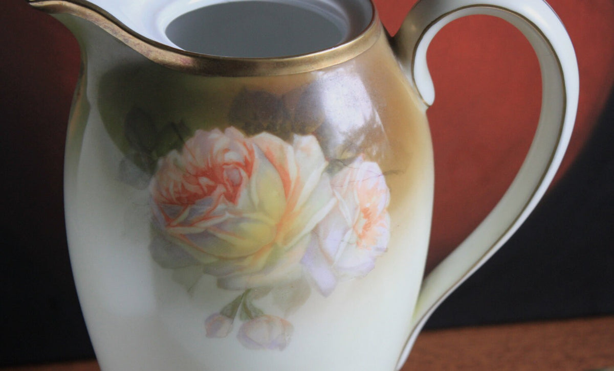 Bavarian Coffee Pot by Schwartzburg with Yellow Roses on Green Background