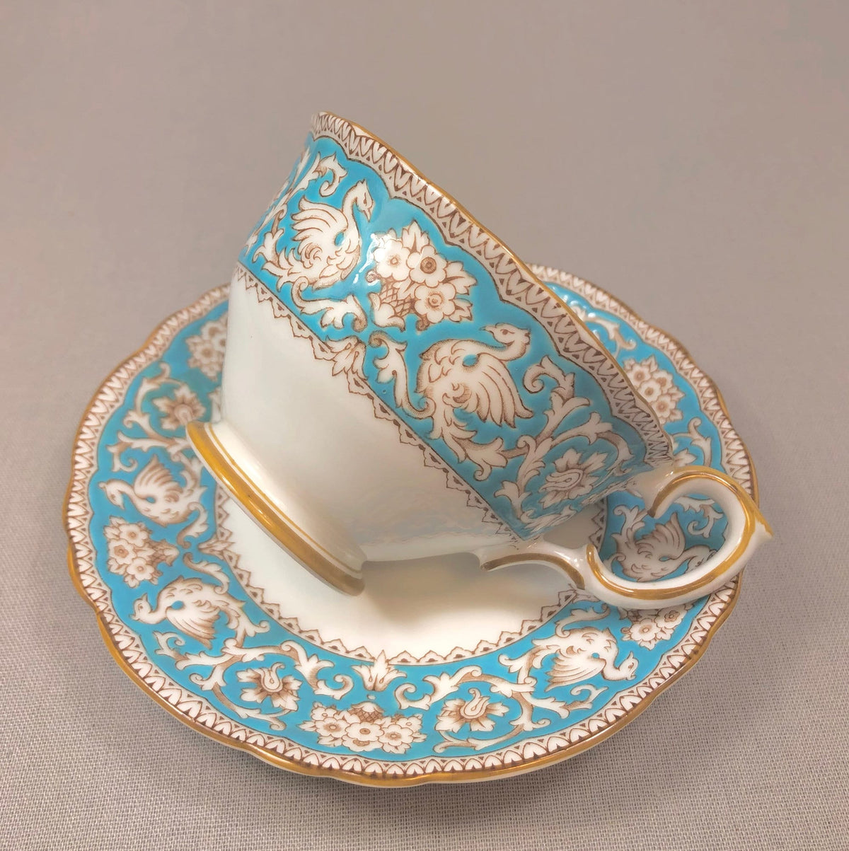 Crown Staffordshire Ellesmere Tea Cup and Saucer. Amazing Set with Repousse Detail ing, Number 14962 .