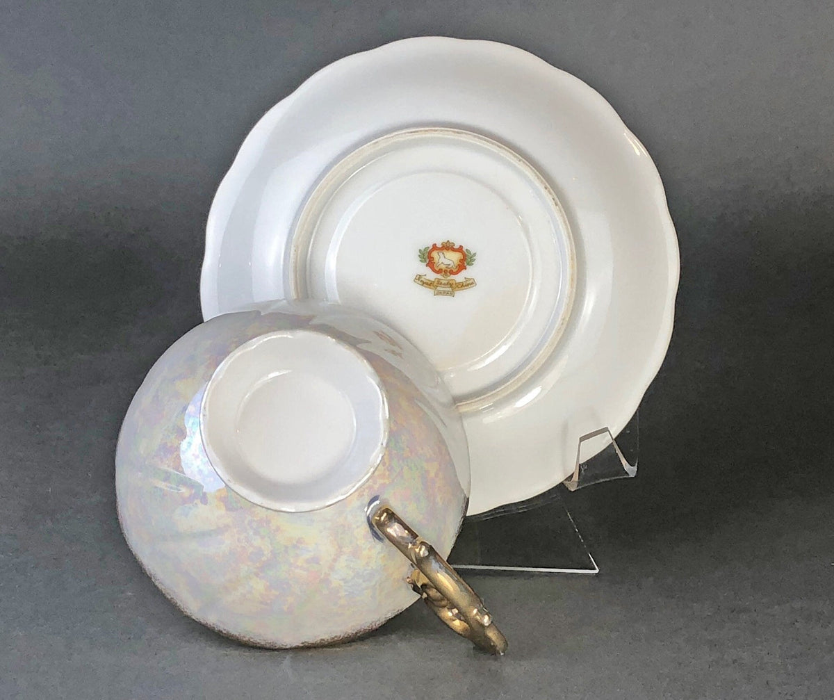 Vintage Royal Sealy Japan Lusterware Teacup and Saucer - Yellow & Gold Iridescent MCM