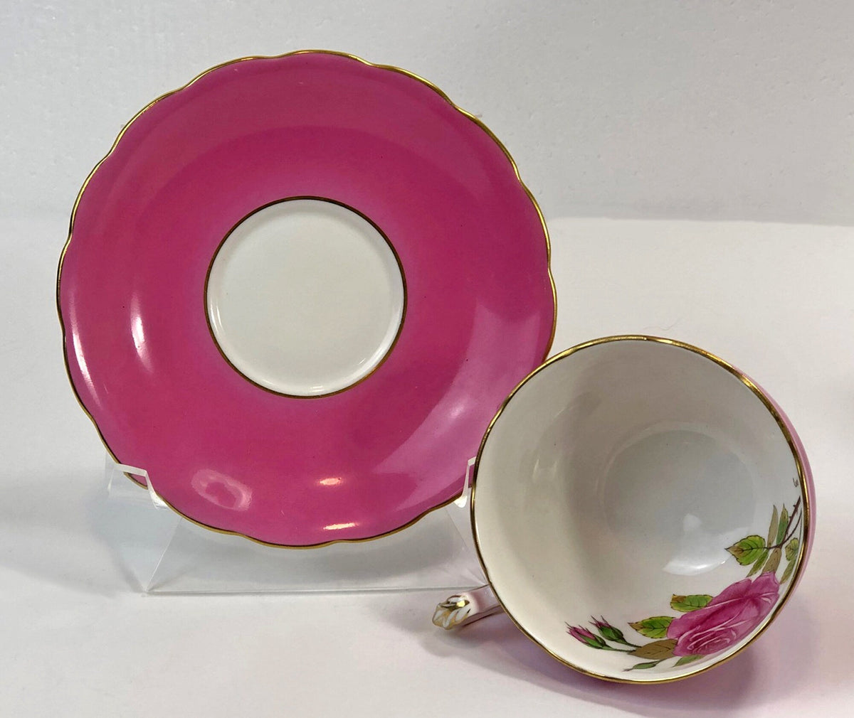 Vintage Cup and Saucer by Staffordshire, England. Hand Painted Tea Set Signed by Artist.
