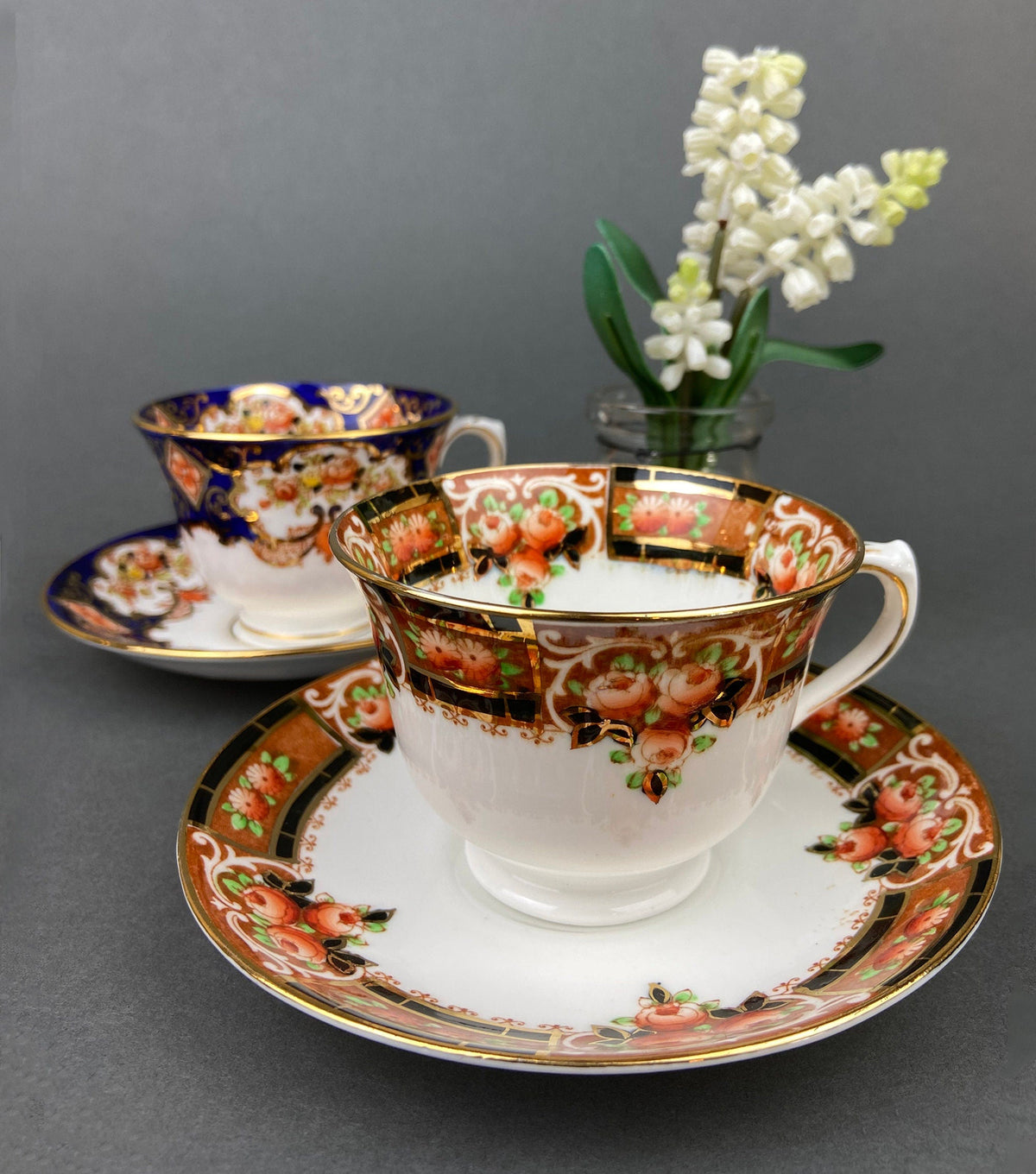 Royal Albert Crown China Tea Cups and Saucers, Hand Painted Floral Set