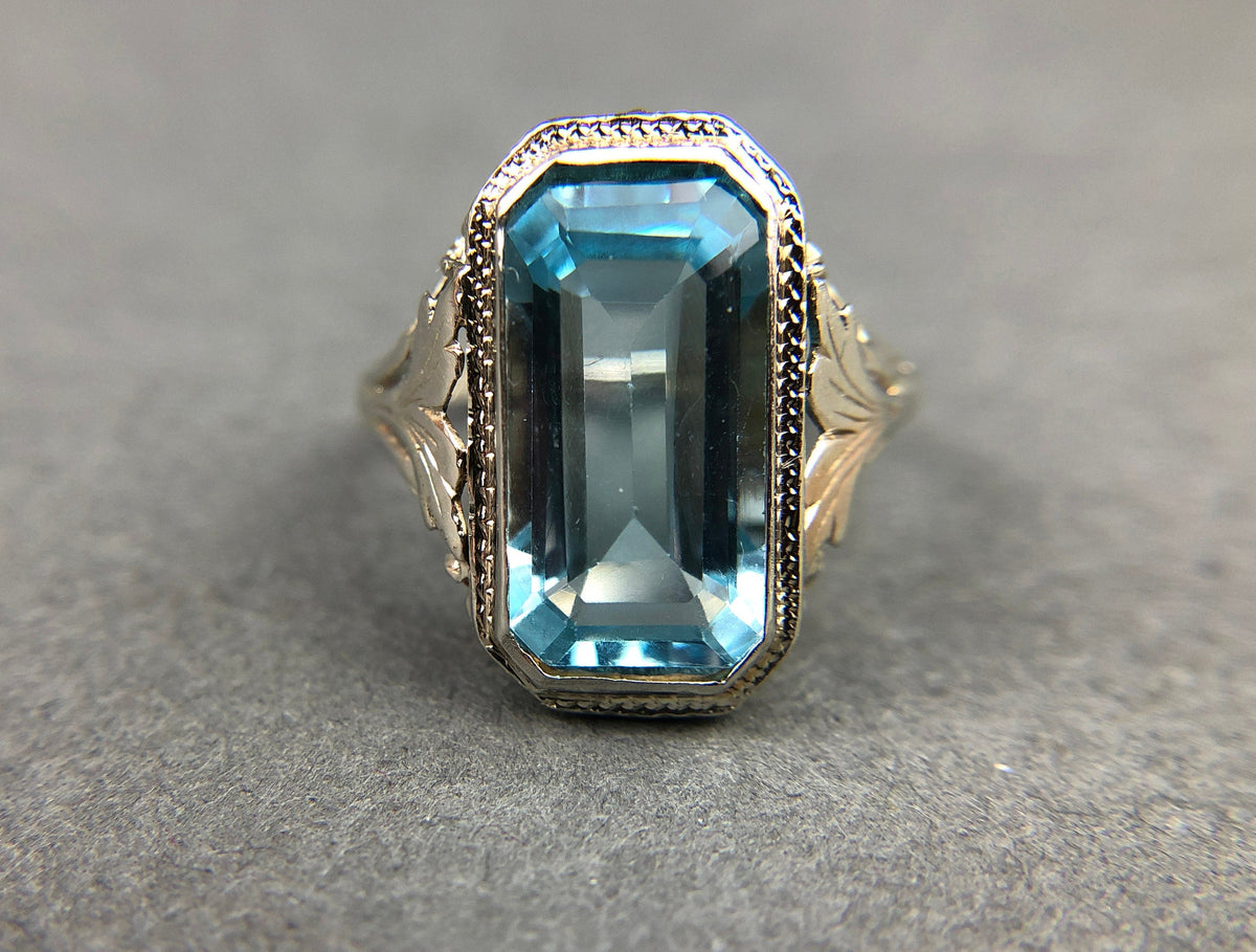 Art Deco 14k Gold 5ct Sky Blue Topaz Ring