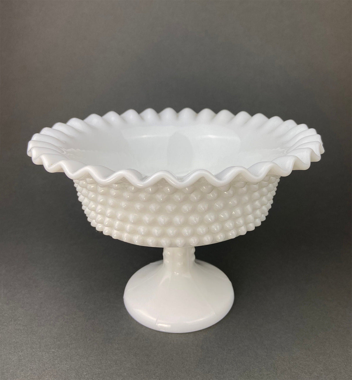 Vintage Milk Glass Bowl and Butter Dish, Waffle Pattern, Scalloped Edge