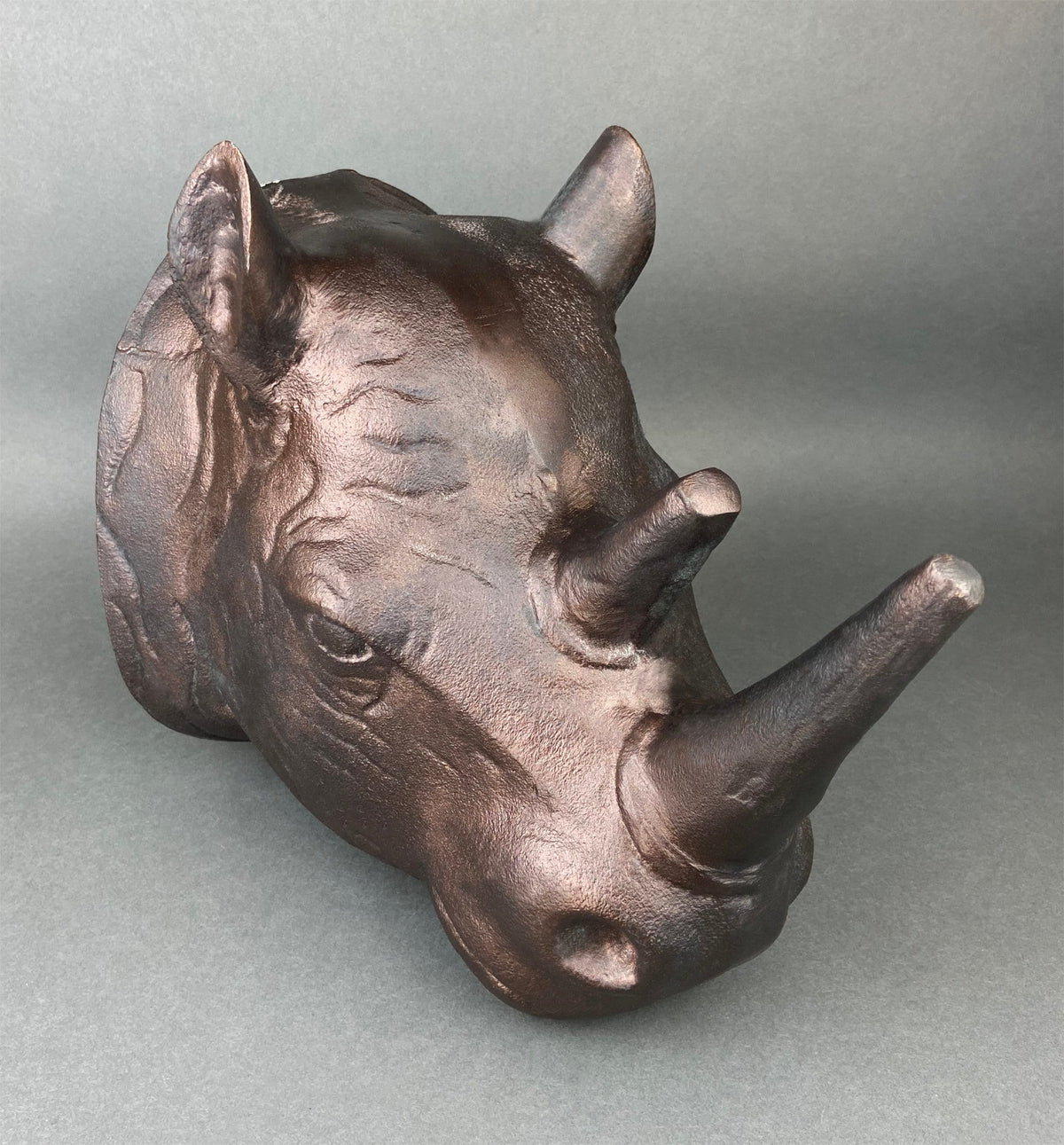 Distressed Bronze Rhino Head Wall Hanging, Safari Decor