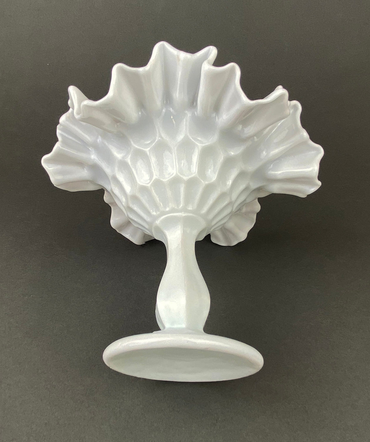 Vintage Milk Glass Candy Dish, Ruffled Edge Footed Bowl