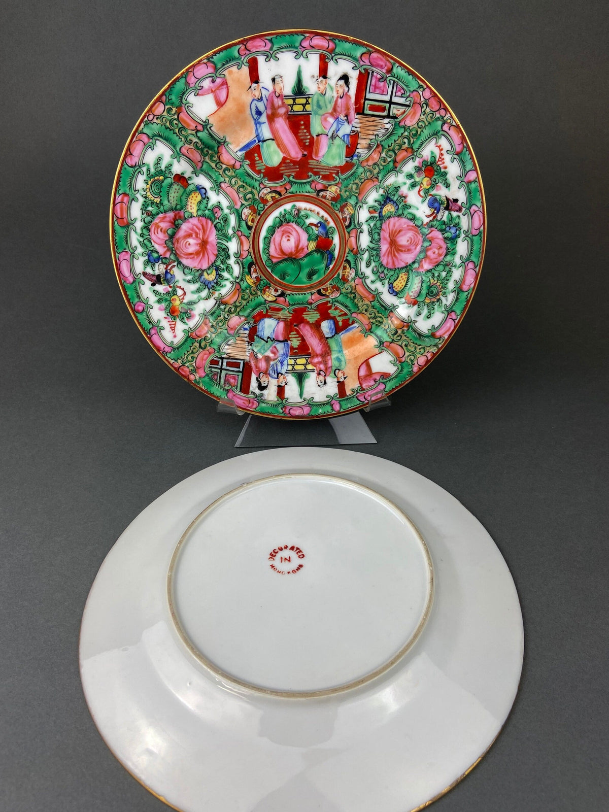 Vintage Asian Tea Set: Hand-Painted Serving Dishes, Hong Kong