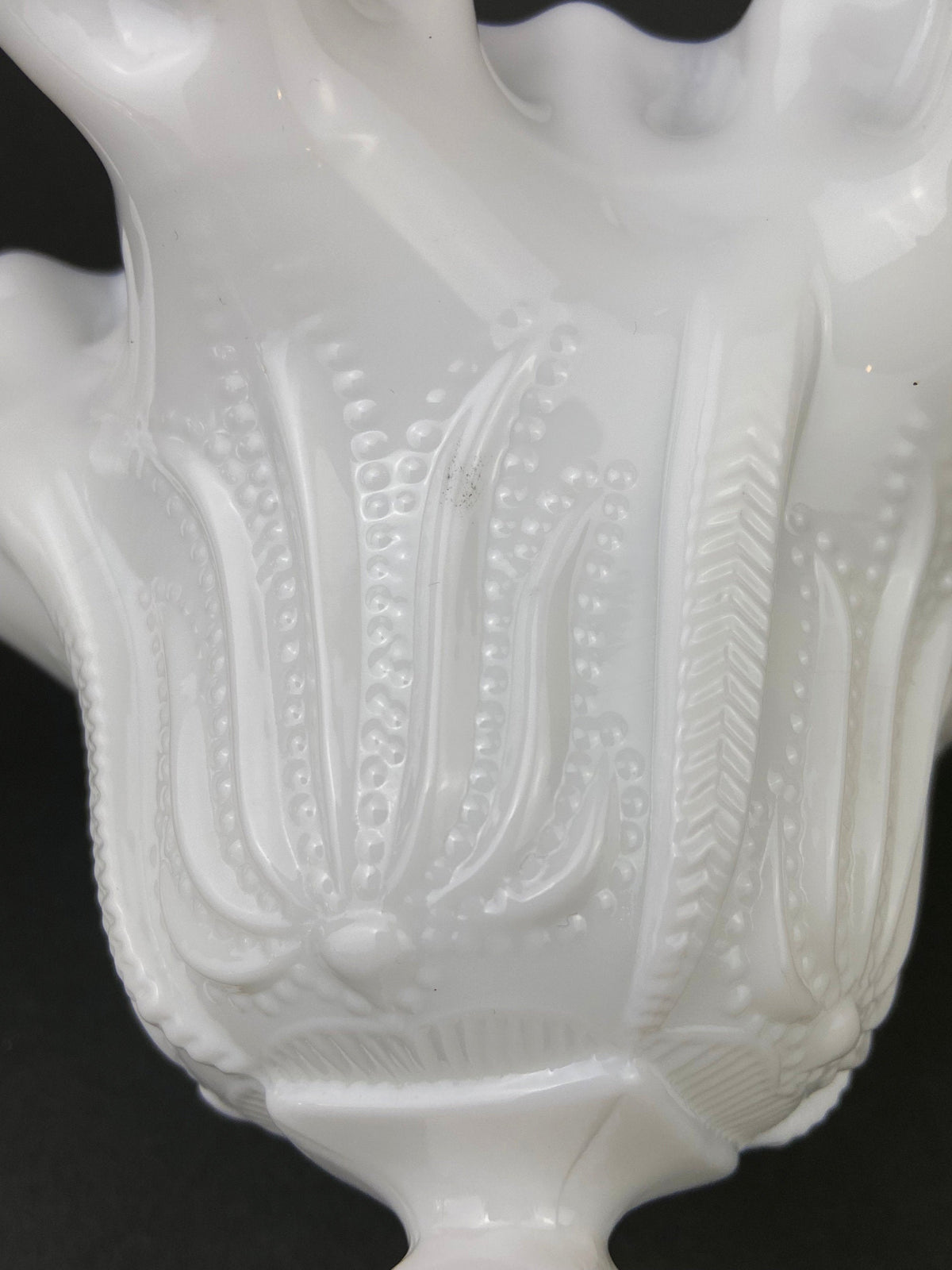 Vintage Milk Glass Candy Dish, Ruffled Edge Footed Bowl