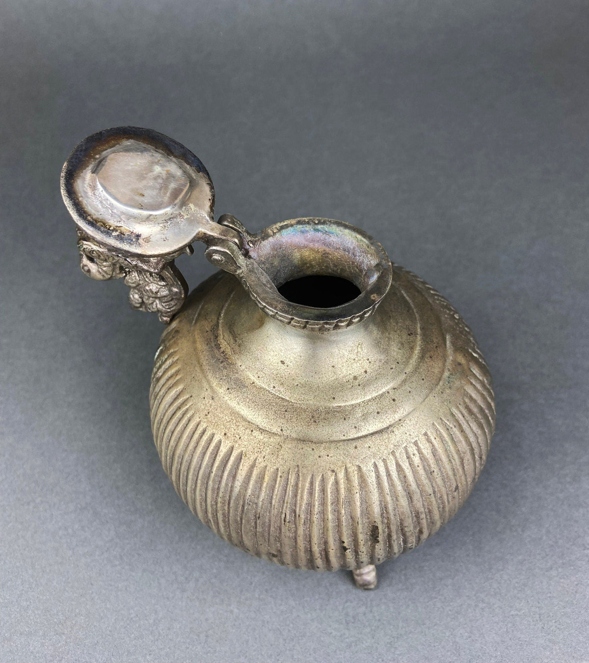 Vintage Indian Metal Vase with Peacock Lid, Collectible Art