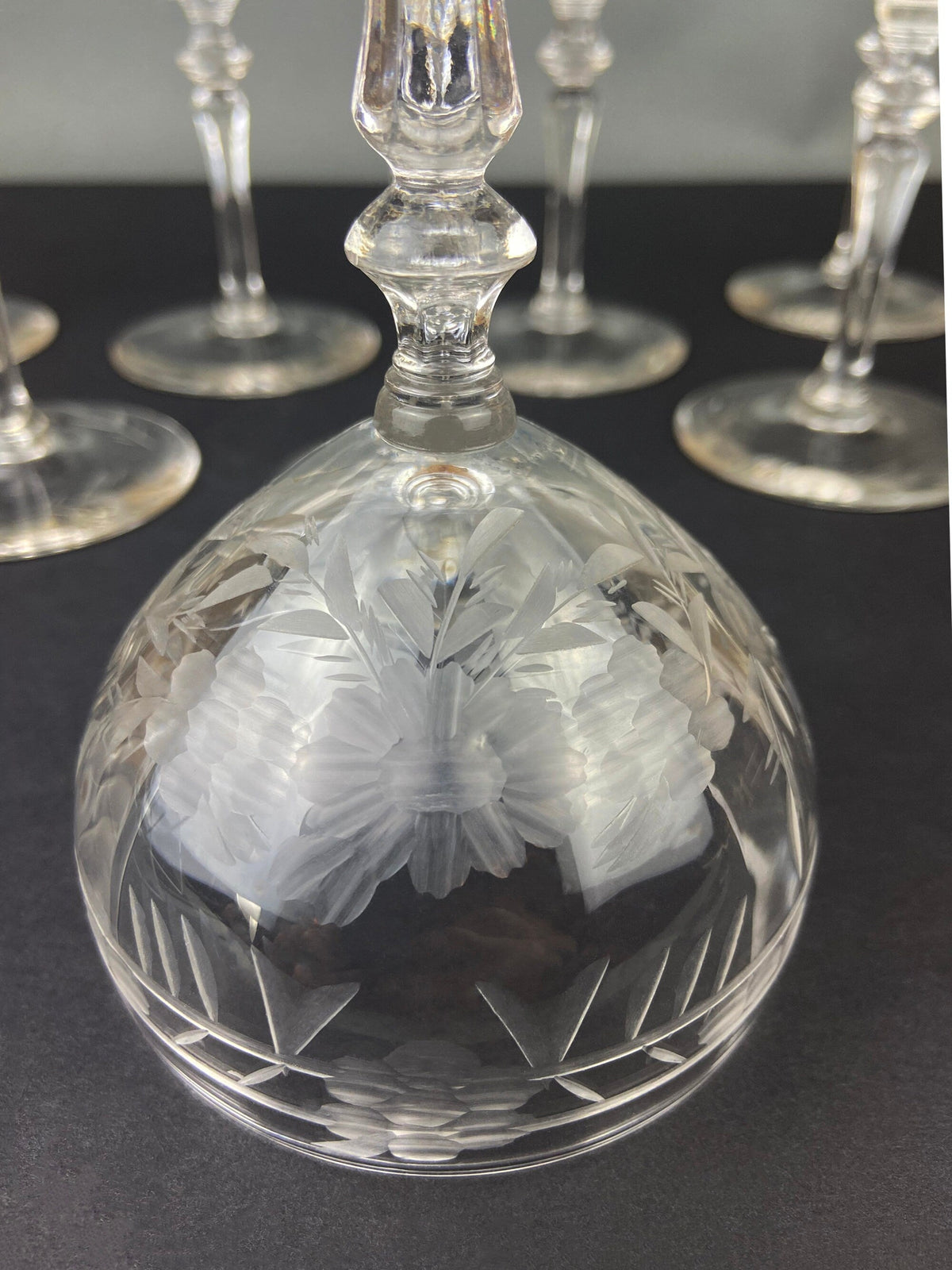 Vintage Cut Crystal Champagne Glasses, Fine Stemware, Daisy Motif, Set of 9