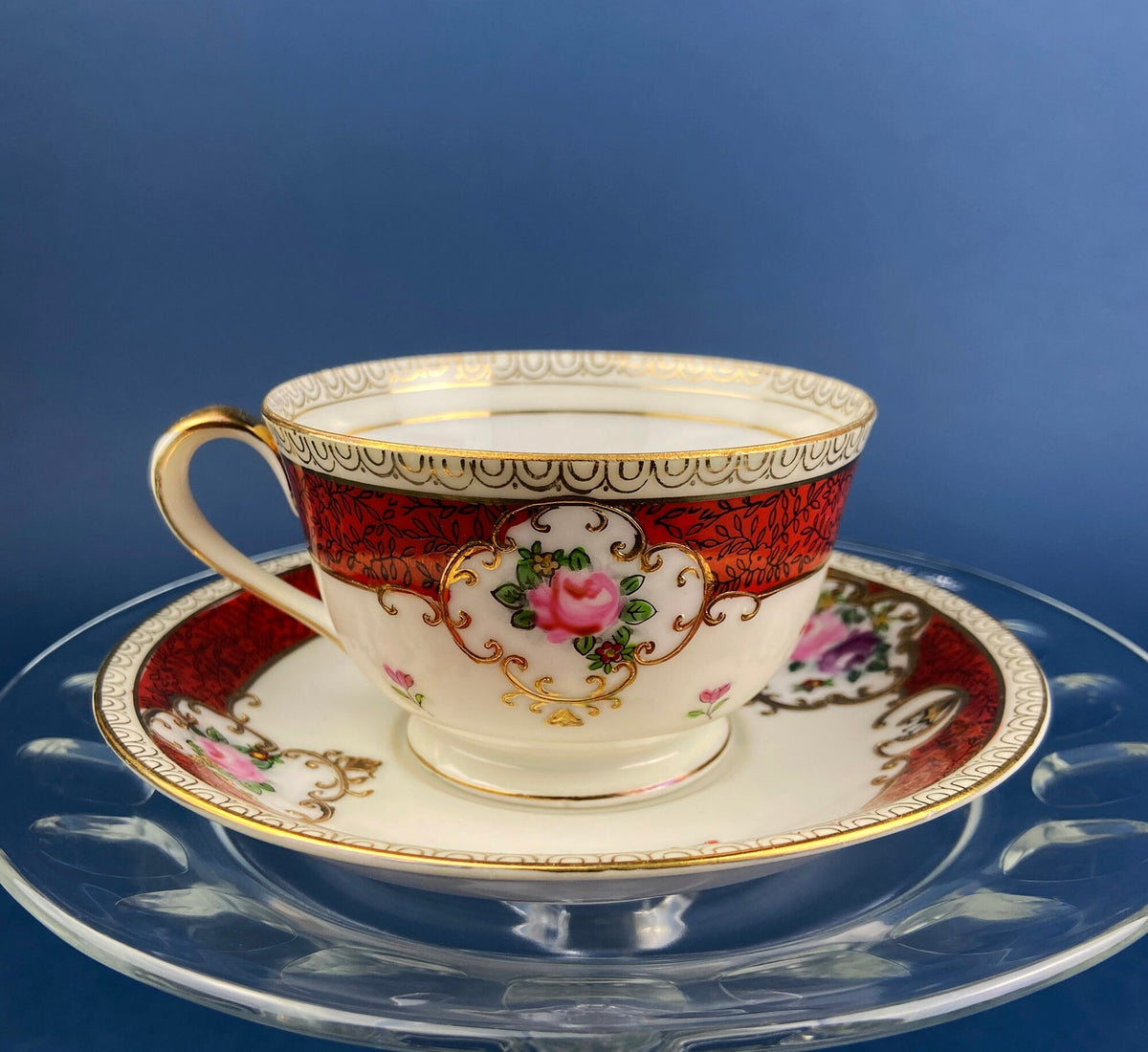 Vintage Teacup and Saucer. Hand Painted in Occupied Japan. Fine Bone China.