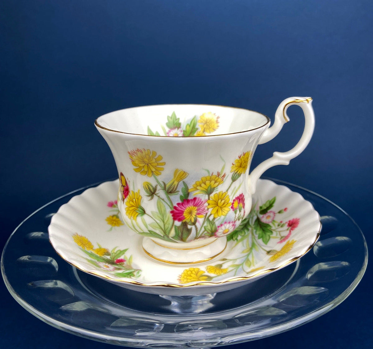 Vintage Tuscan Cup and Saucer: Hand-Painted Floral Tea Set
