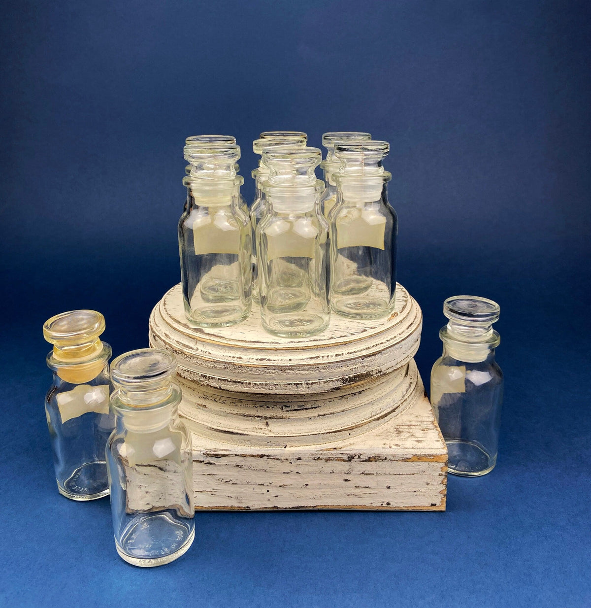 Vintage Glass Spice Apothecary Bottles with Glass Stoppers