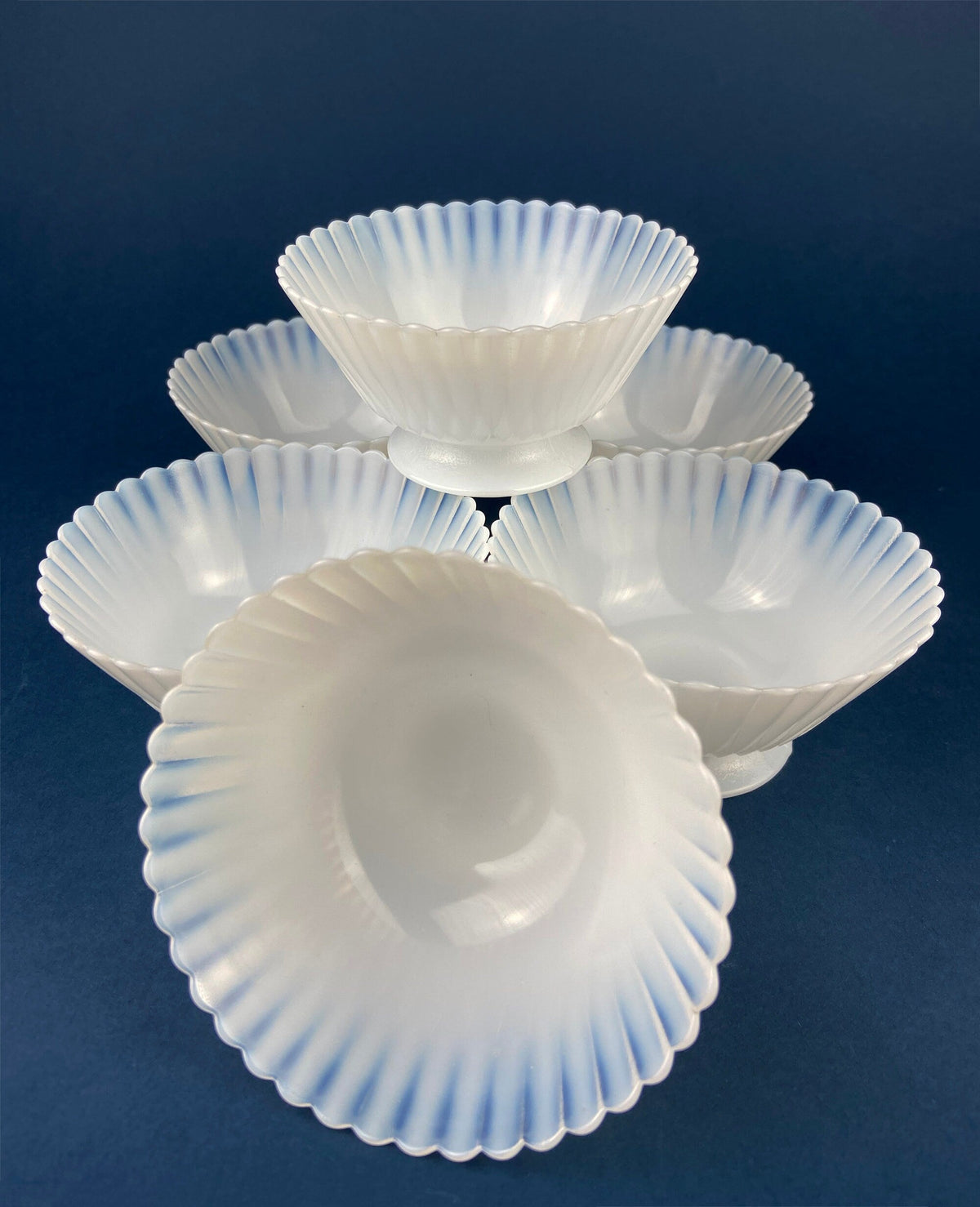 Antique Monax Petalware Opalescent Tea Set Trio. White and Gold Depression Glass Tea Cup, Saucer, Dessert or Salad Plate & Serving Plate.