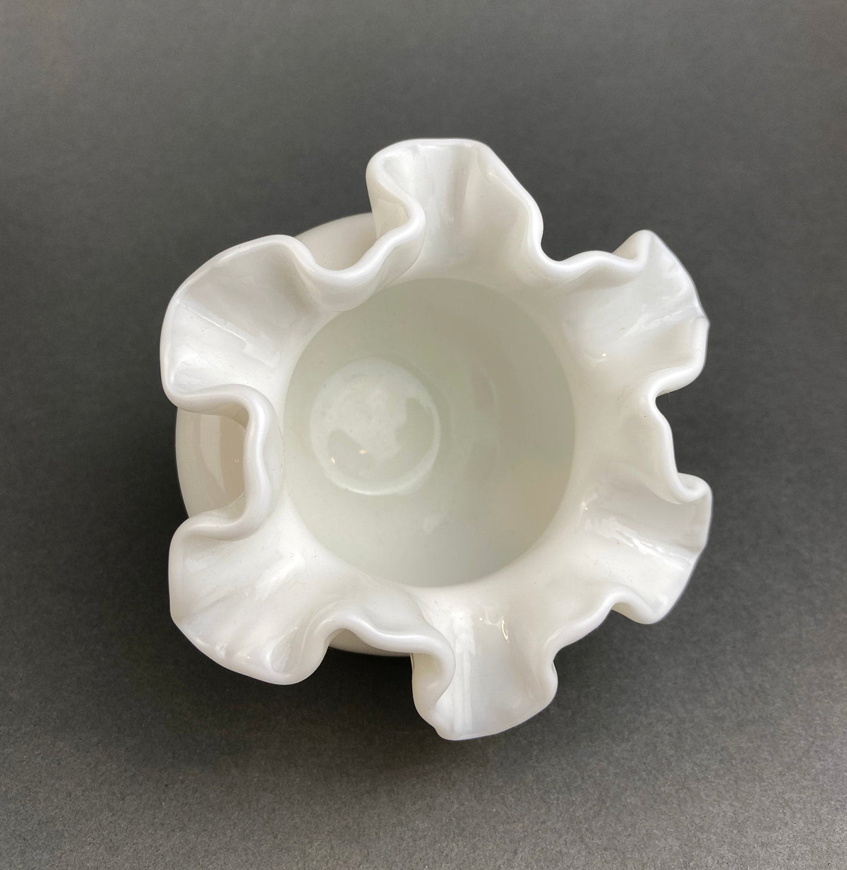 Small Milk Glass Vase With Ruffled Edge. Round Flower Vase. White Bedroom Decor. Collectible Milk Glass.