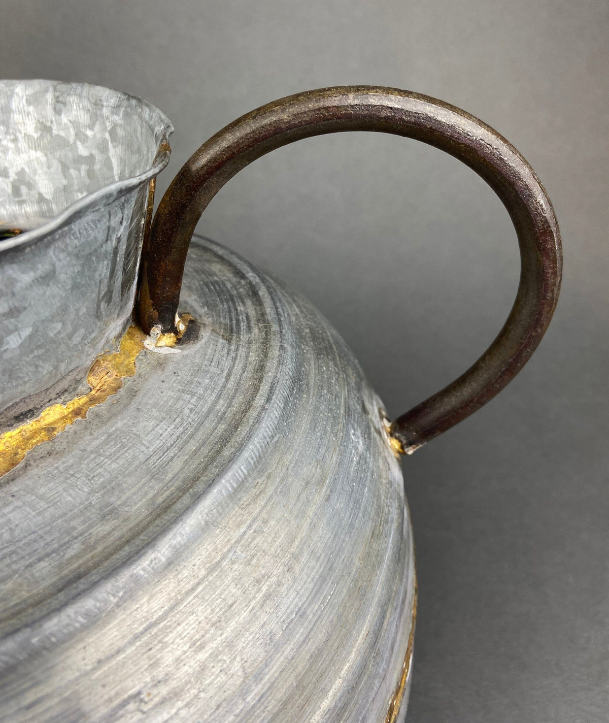Extra Large Rustic Metal Vase with Bronze Handles