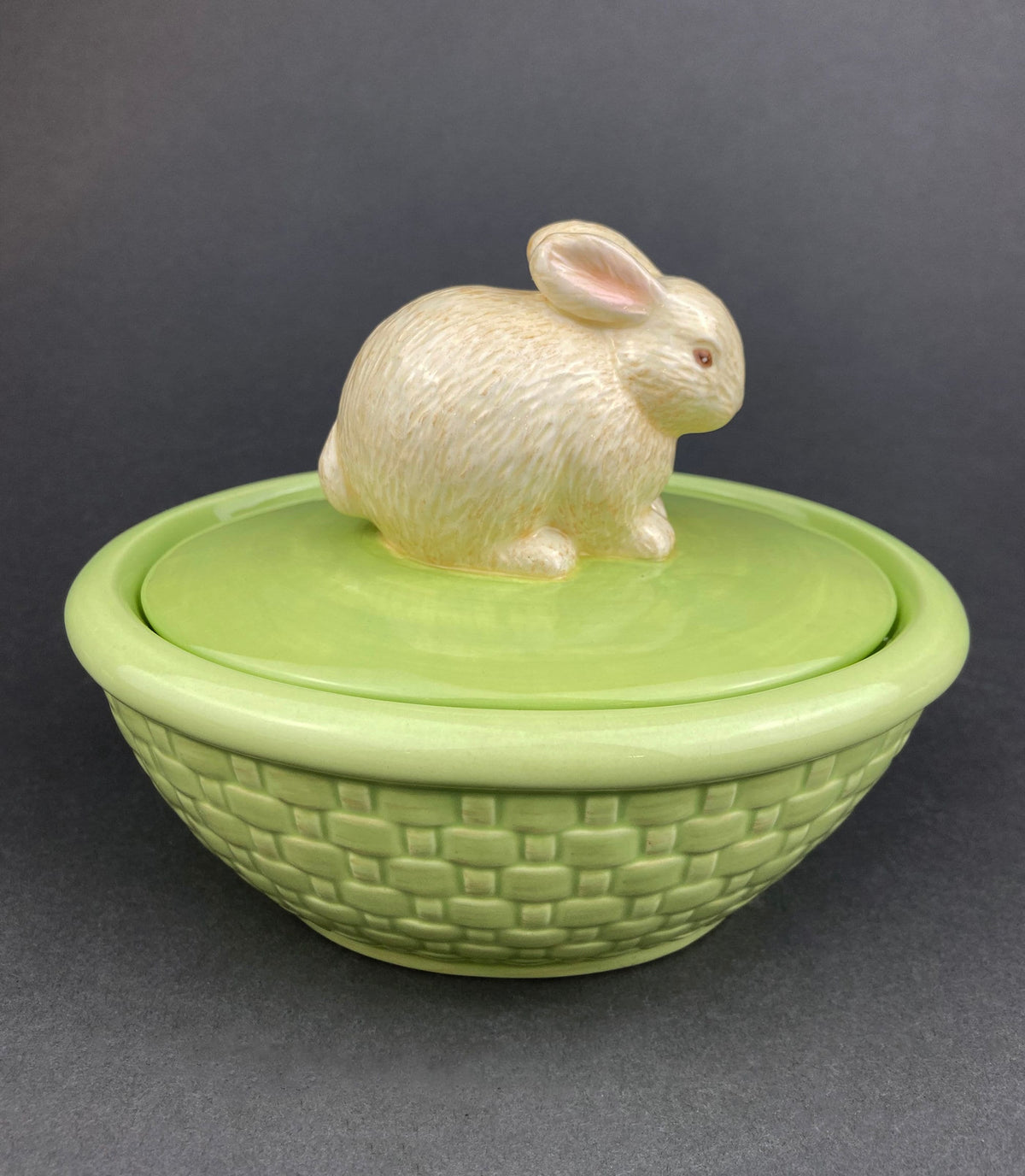 Cute Boy and Girl Bunnies Egg Cups. Rabbits with Blue and Pink Baskets. Set of Two Serving Dishes. Easter/Spring Celebration.