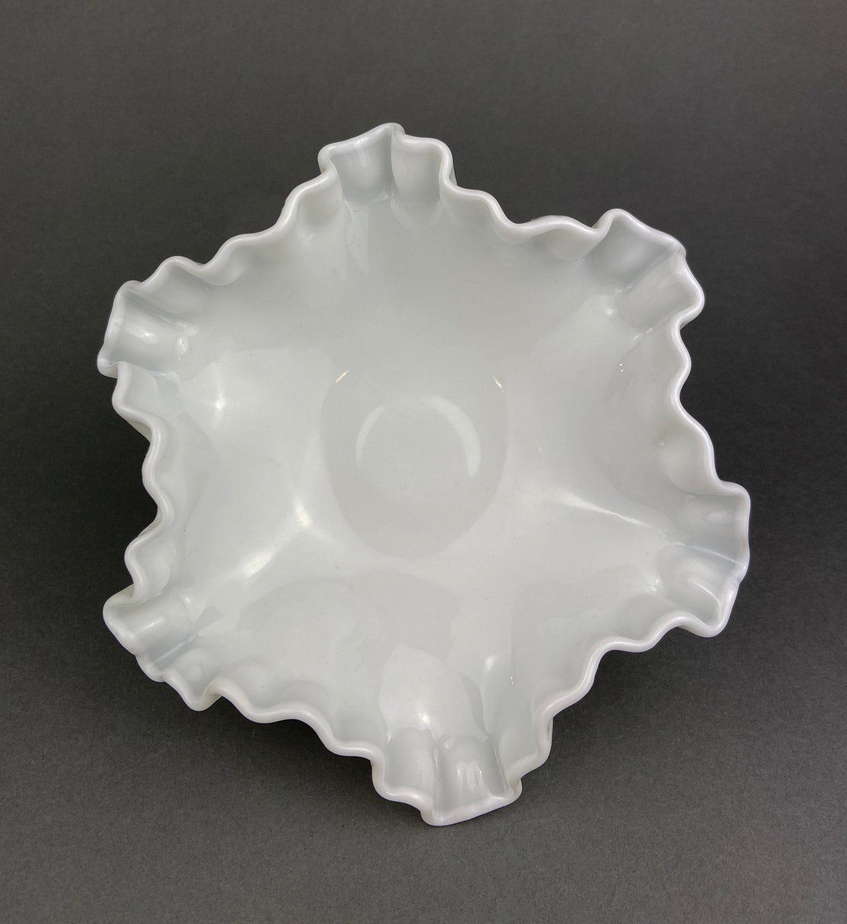 Vintage Milk Glass Footed Candy Bowl, Grape Motif, Ruffled Rim