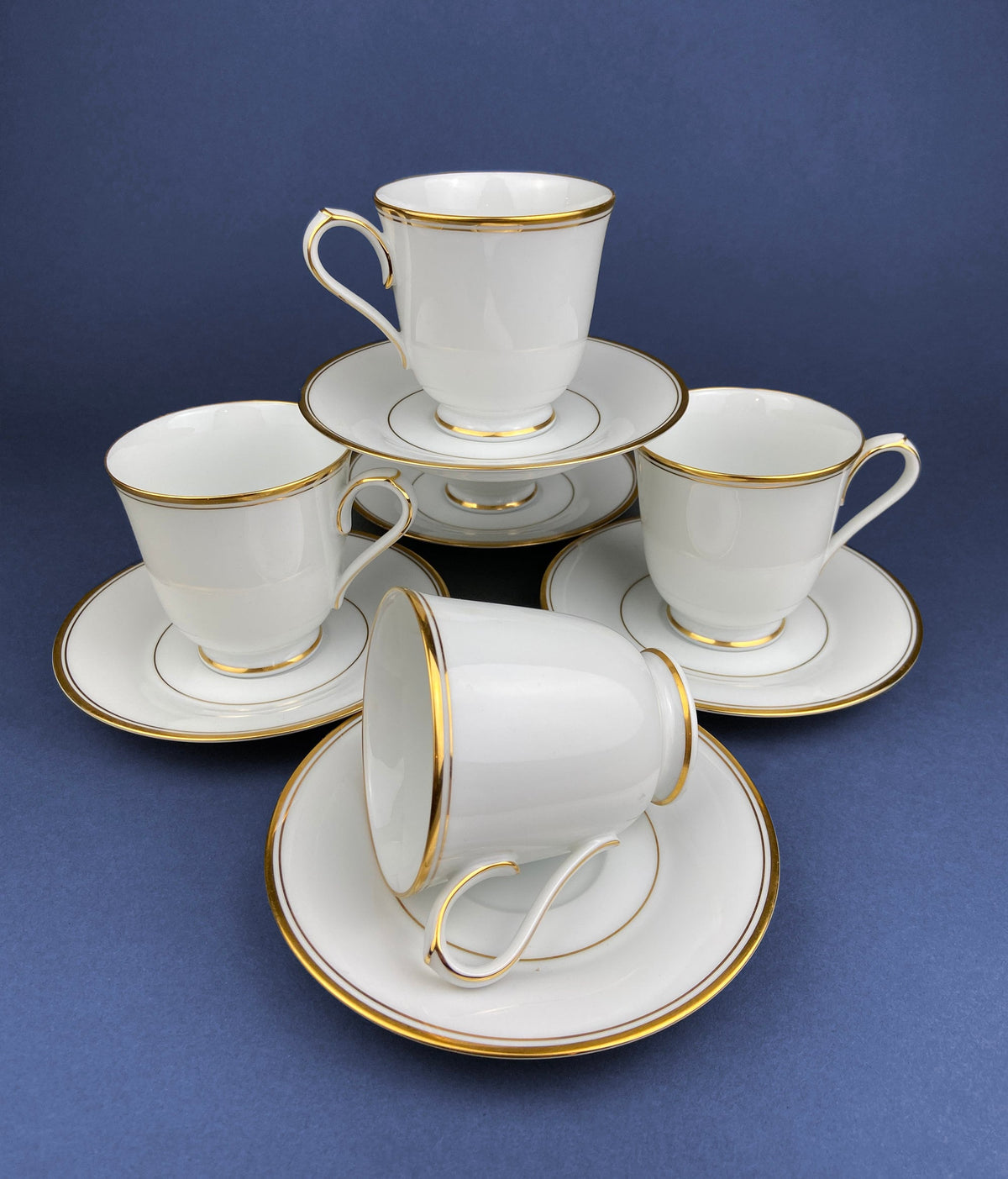 Coalport Elite White Cup and Saucer: Gold Rim Wedding Band China
