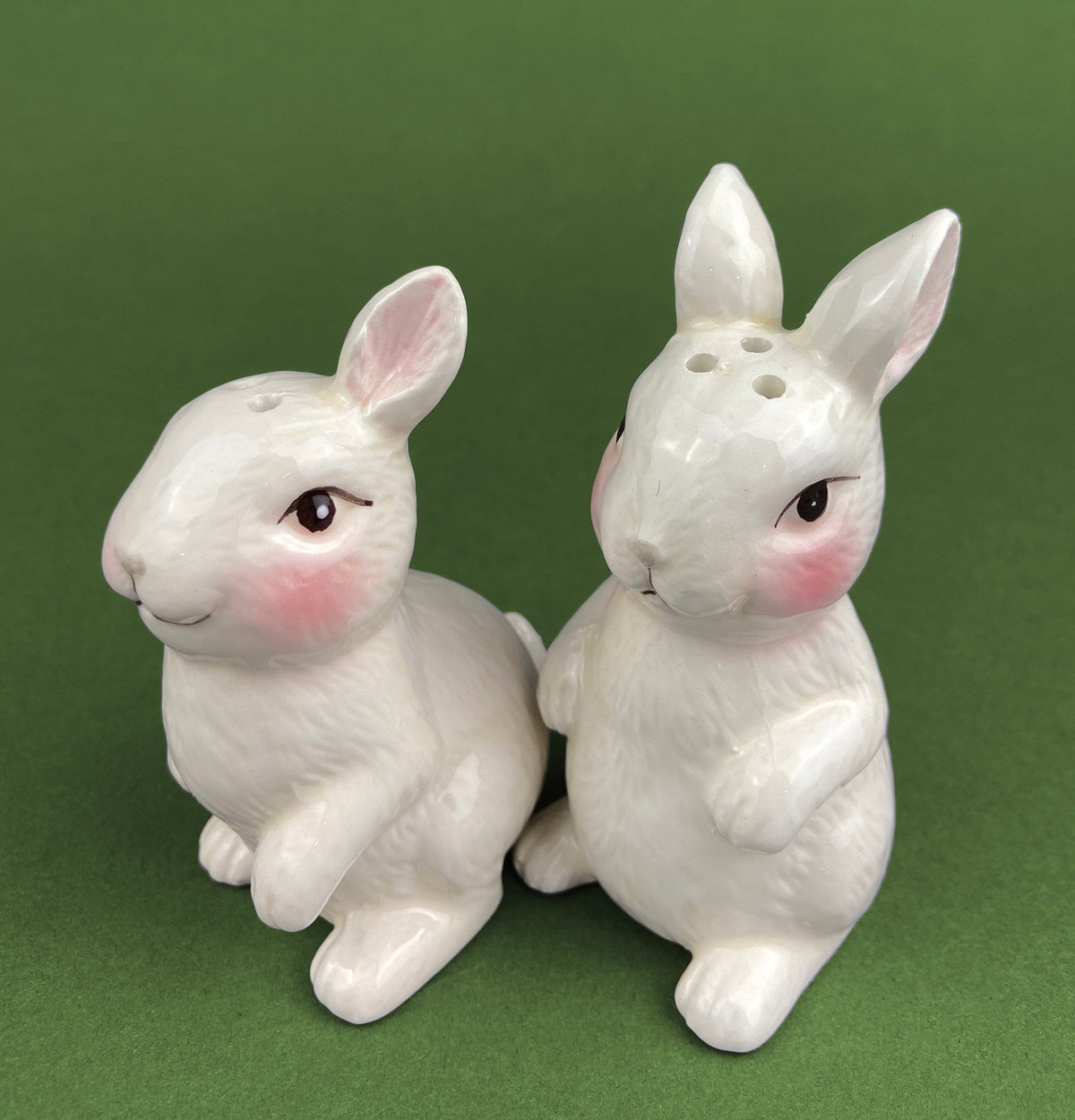 Otagiri Bunny Salt & Pepper Shakers. Well Dressed Male/Female Rabbits. Hand Painted Porcelain Couple. Pair of Rabbits for Easter, Everyday.