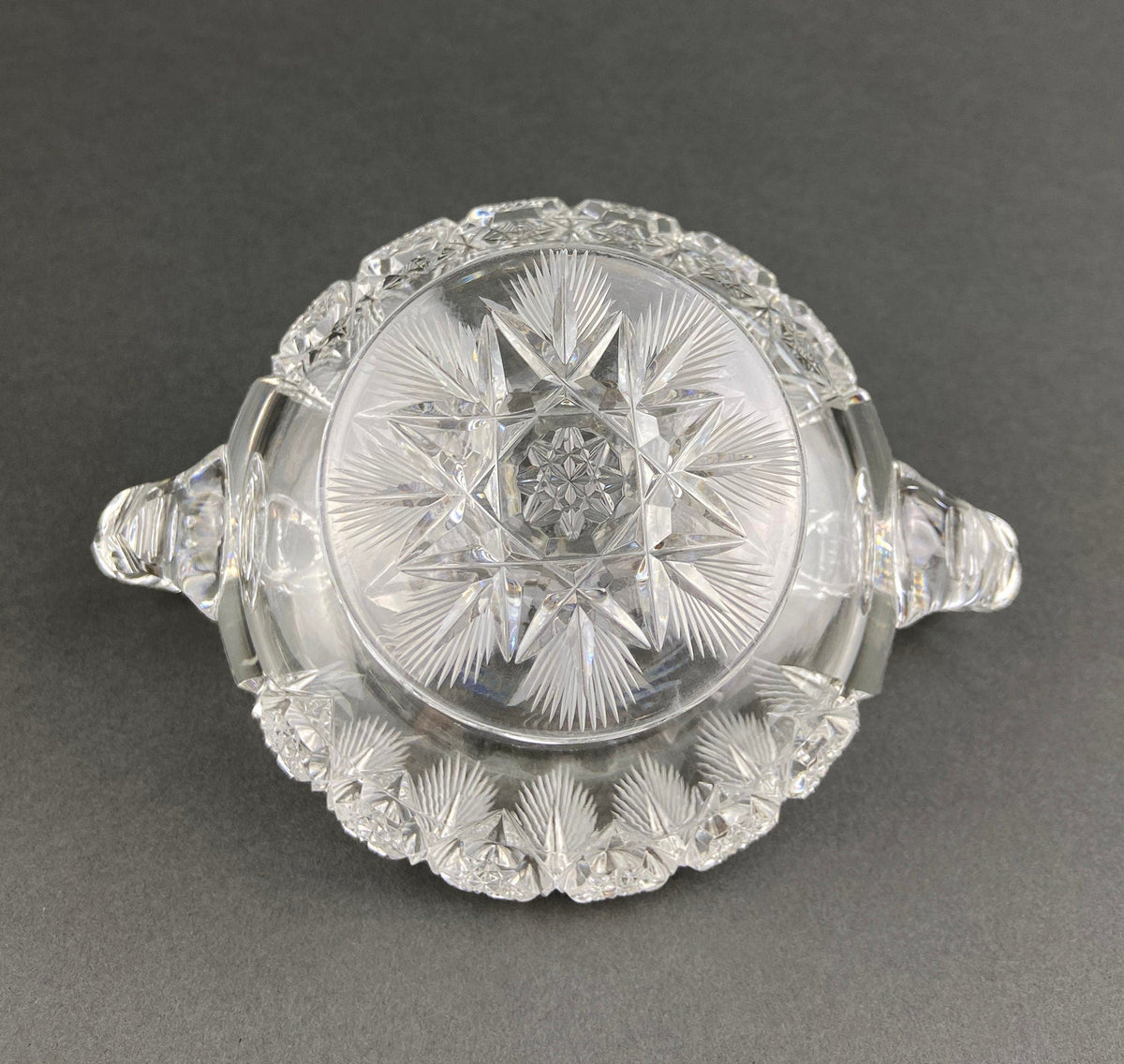 Cut Crystal Creamer and Sugar Bowls: Feather Cut Pattern, Set of Two