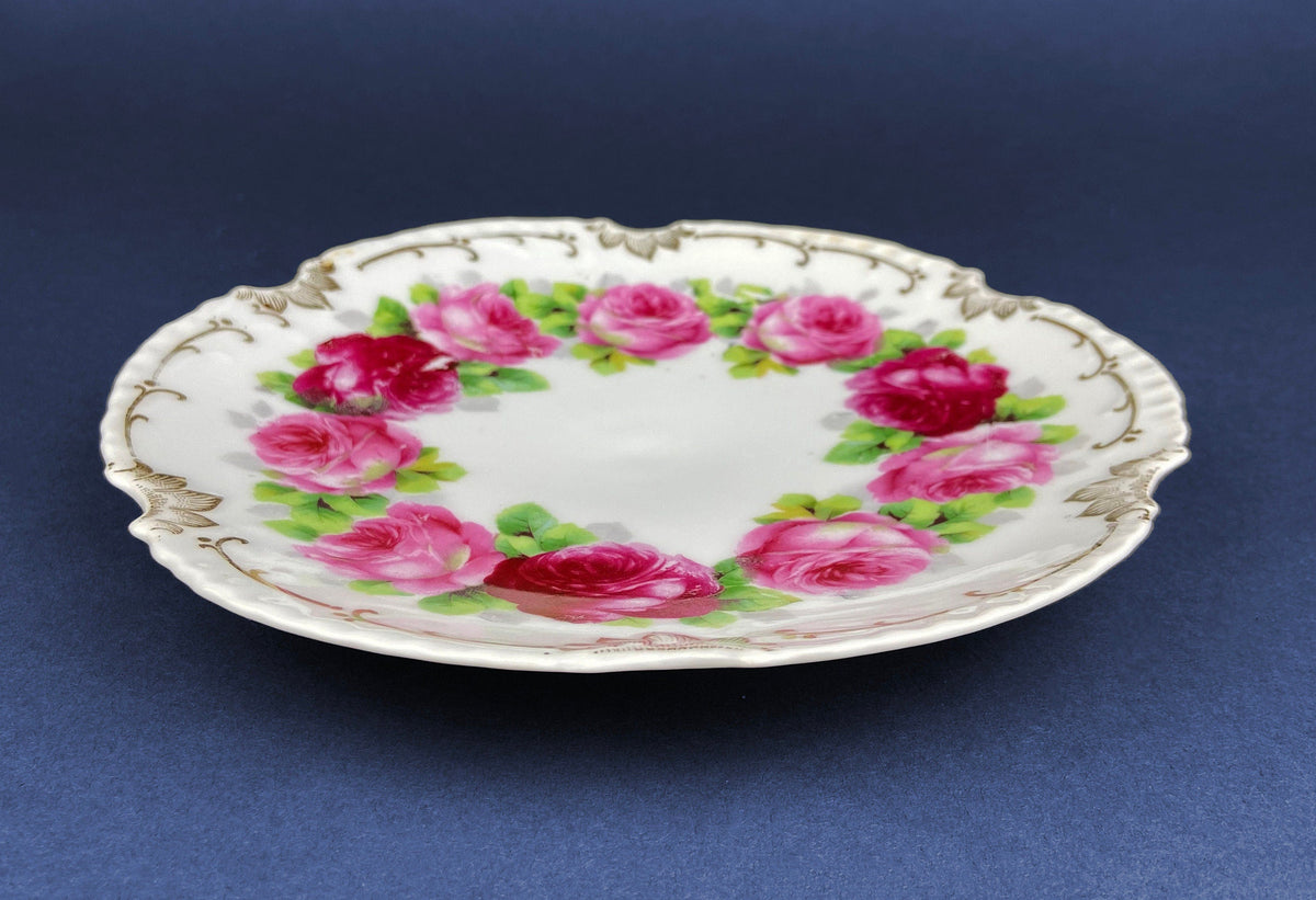 Antique Bavaria Dessert Plate: Hand-Painted Roses, Gold Rim (7.75")